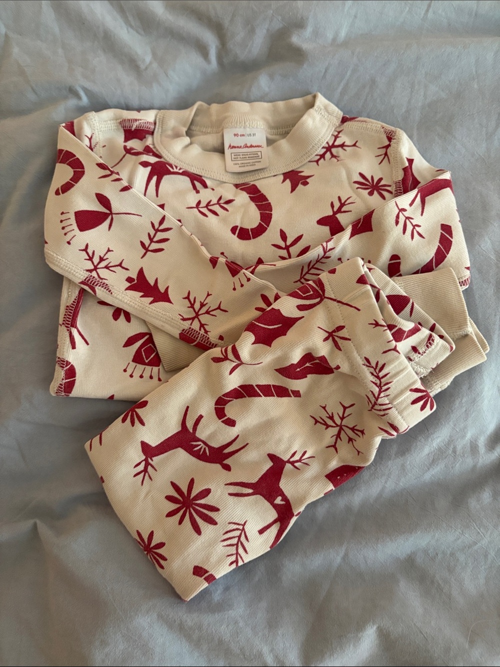 Hanna Andersson Cream and Red Reindeer Holiday Kids Pajama Set